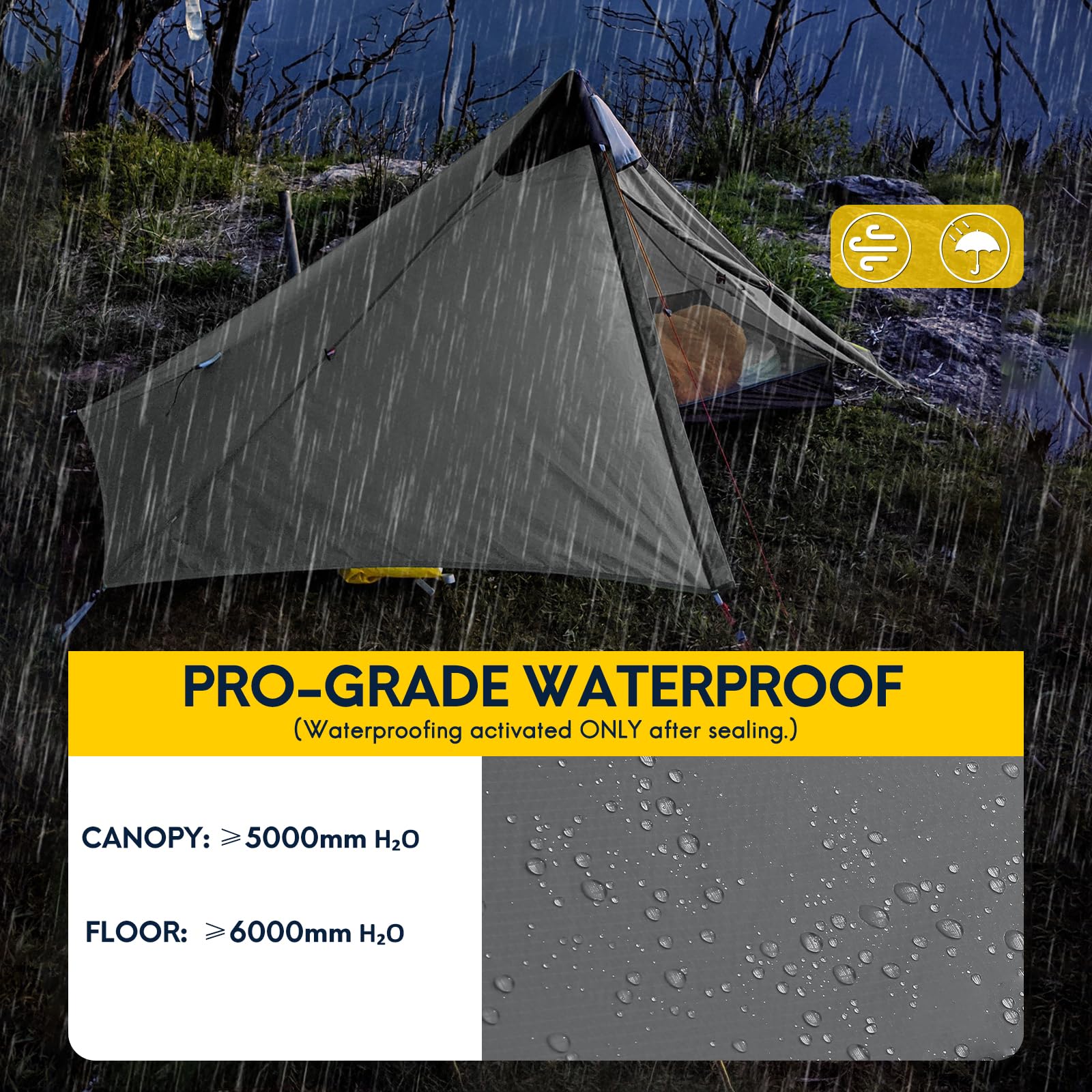 Lanshan Ultralight Tent 3-Season Waterproof Backpacking Tent For 1-Person Camping, Trekking, Climbing, Hiking, 1 Person, Dark Gr