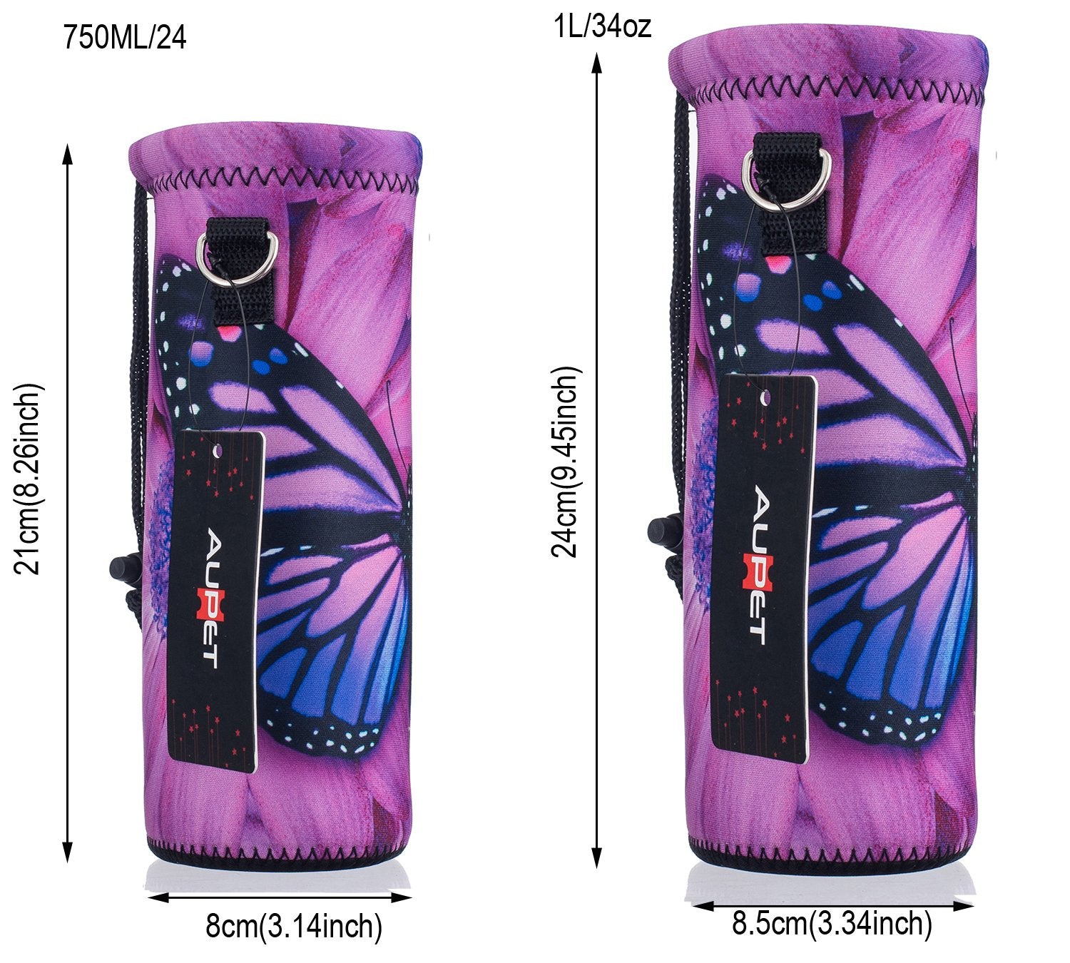 Aupet Water Bottle Carrier,Insulated Neoprene Water Bottle Holder Bag Case Pouch Cover 1.2L/40Oz, Adjustable Shoulder Strap, Gre