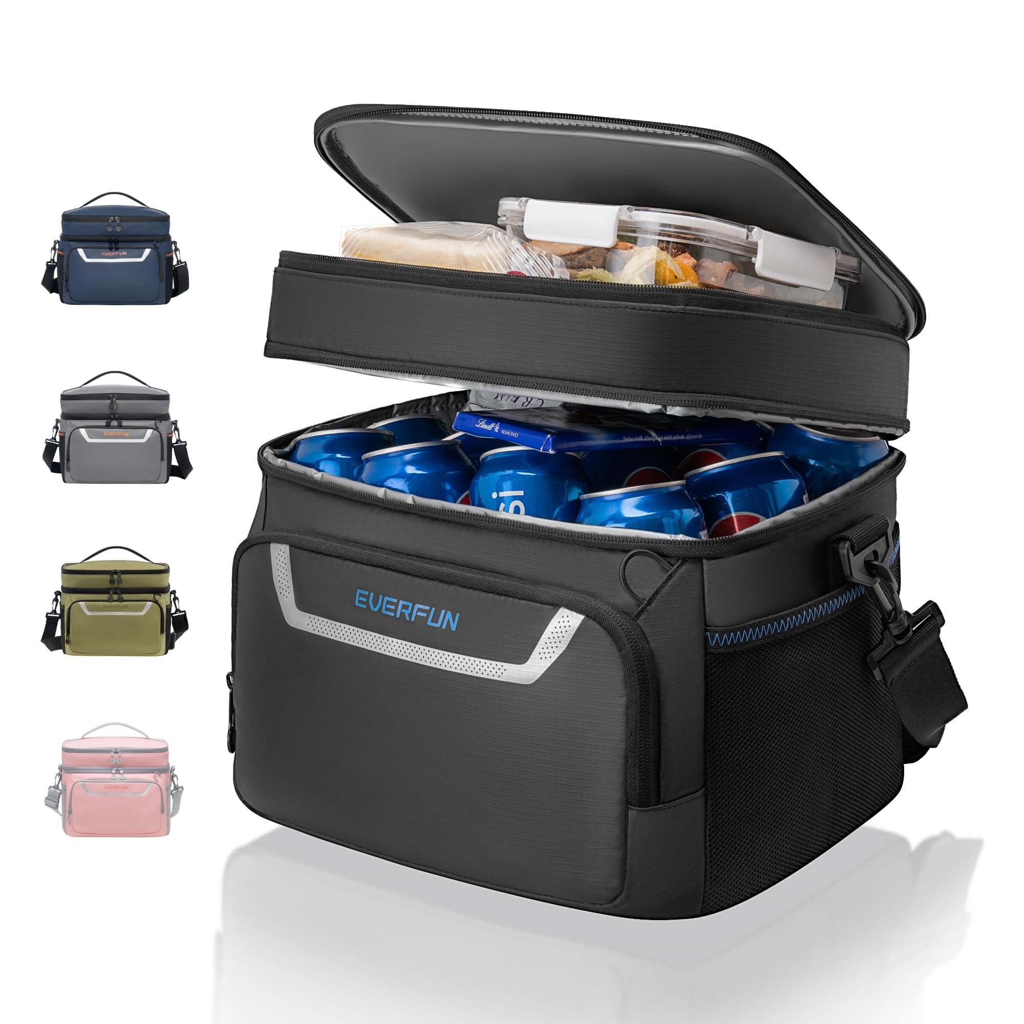 Everfun Small Cooler Bag Insulated Beach Cooler Lunch Bag For Men 24 Can Dual Compartments Reusable Waterproof Leak-Proof For Tr