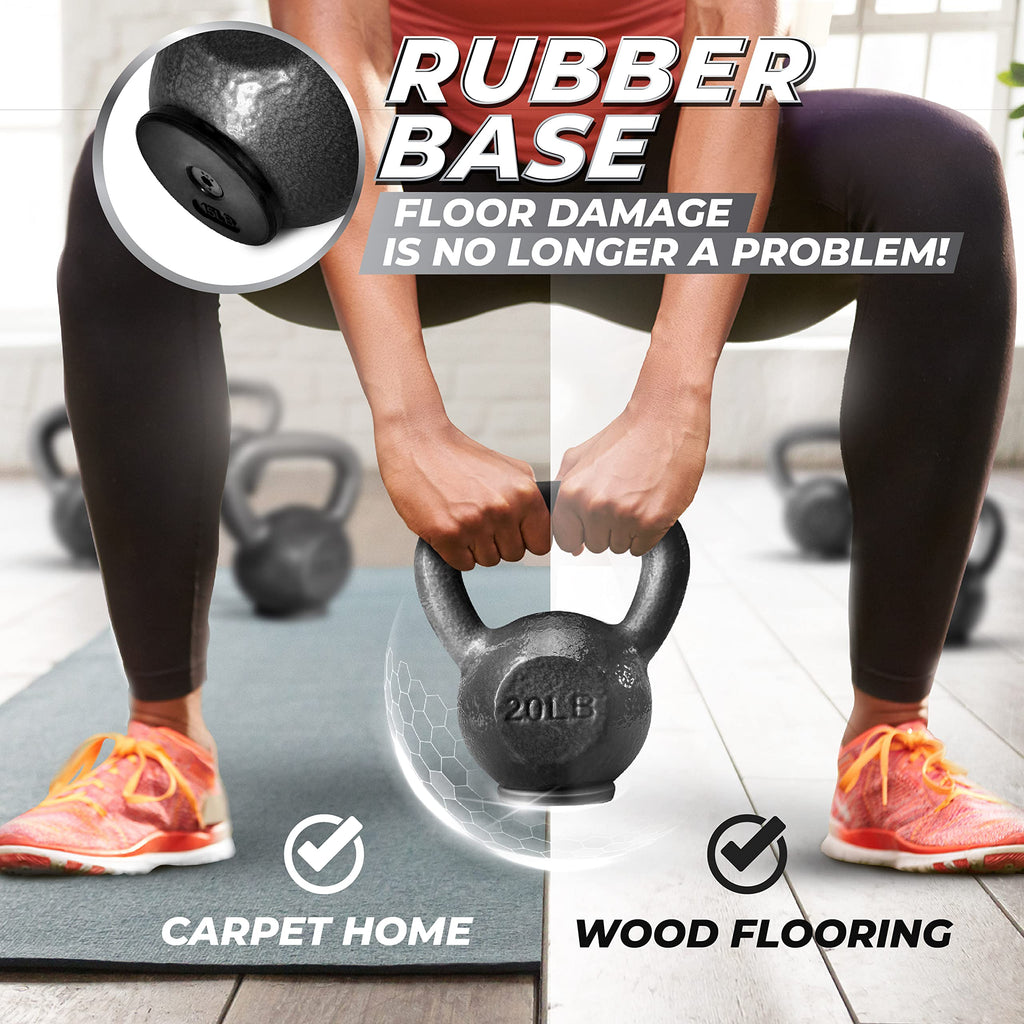 Yes4All Protect Floor Kettlebell Cast Iron Rubber Base - 15 Lbs
