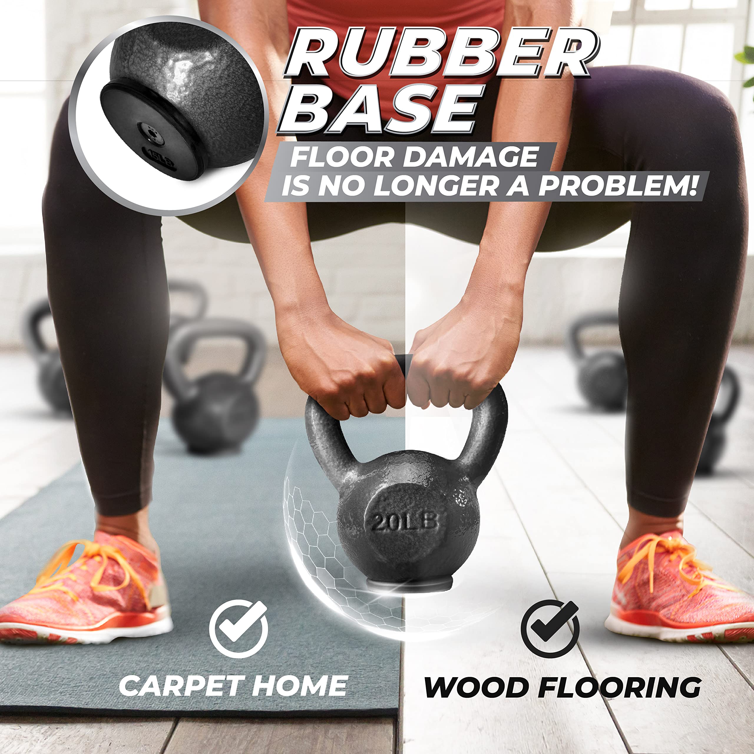 Yes4All Protect Floor Kettlebell Cast Iron Rubber Base - 15 Lbs