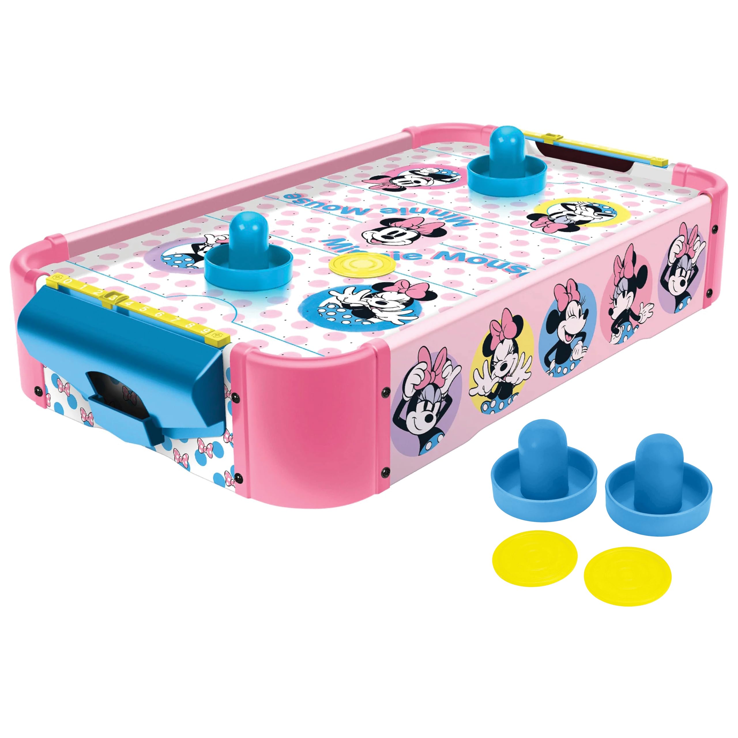 Disney Minnie Mouse Air Hockey Table for Kids - Wooden Tabletop Game with Puck, Pushers & Air Flow System - Disney Toys for Kids