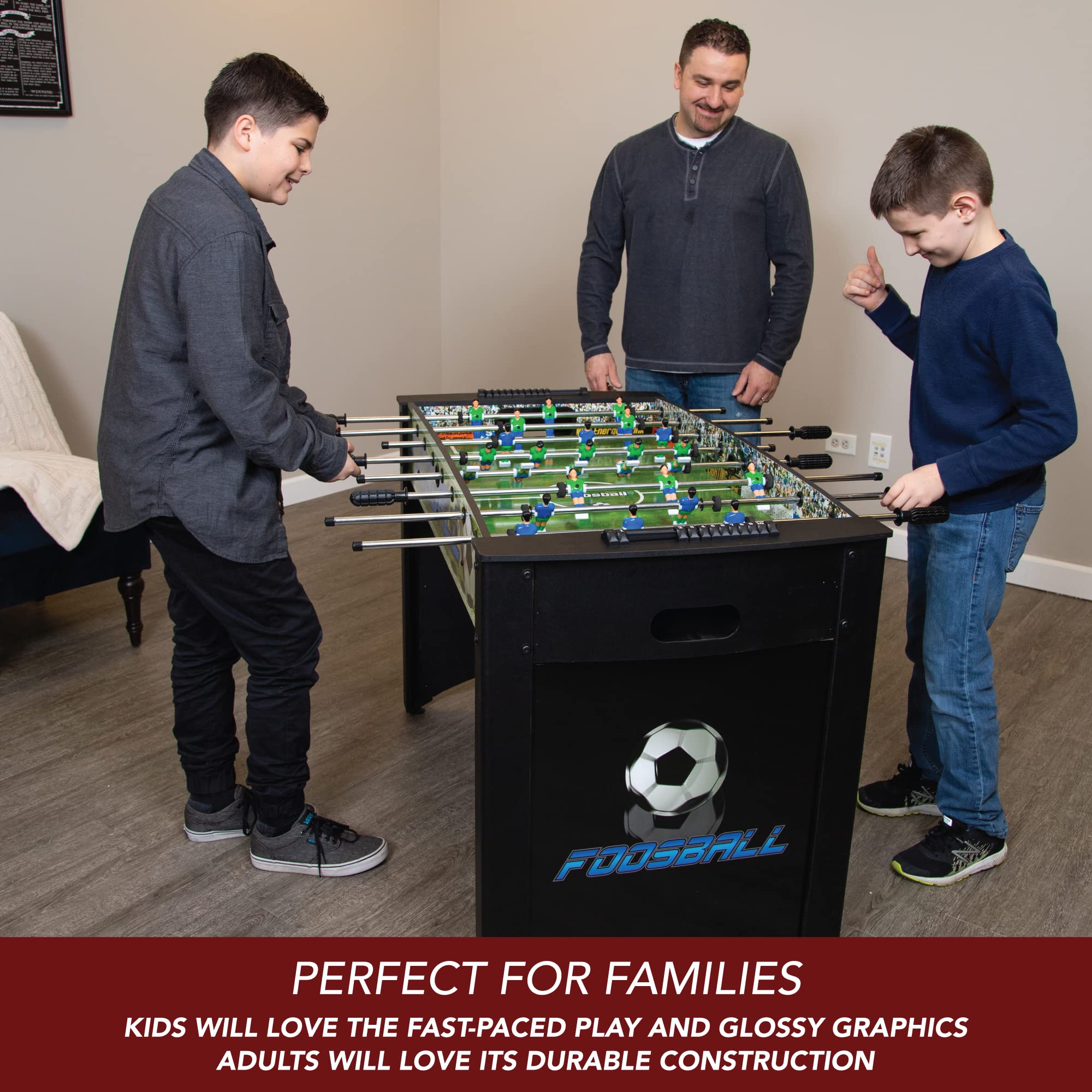Hathaway Playoff 4 Foosball Table, Soccer Game For Kids And Adults With Ergonomic Handles, Analog Scoring And Leg Levelers, Blac