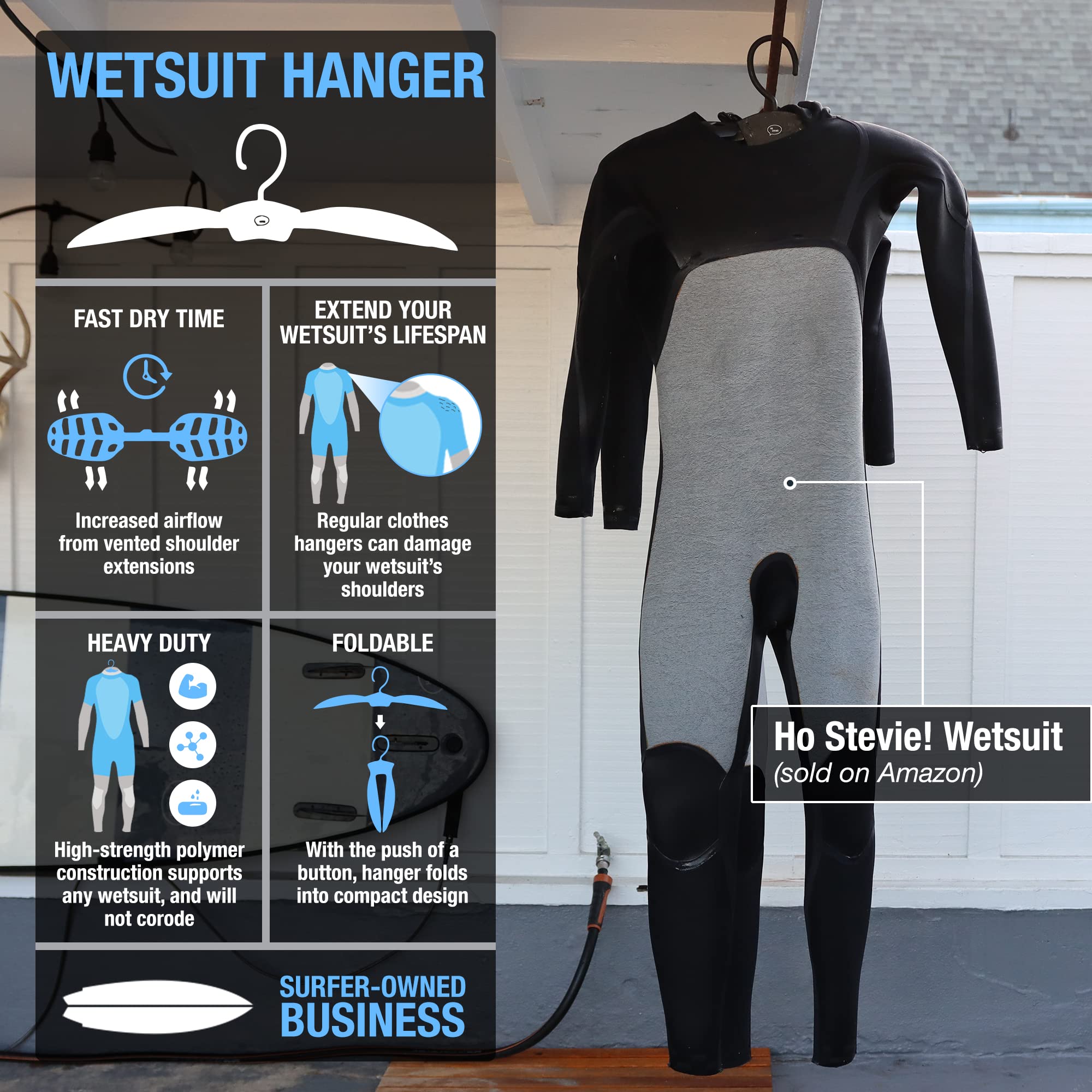 Ho Stevie! Wetsuit Hanger - Fast Dry Folding Vented Hanger For Surfing And Scuba Diving Wet Suits