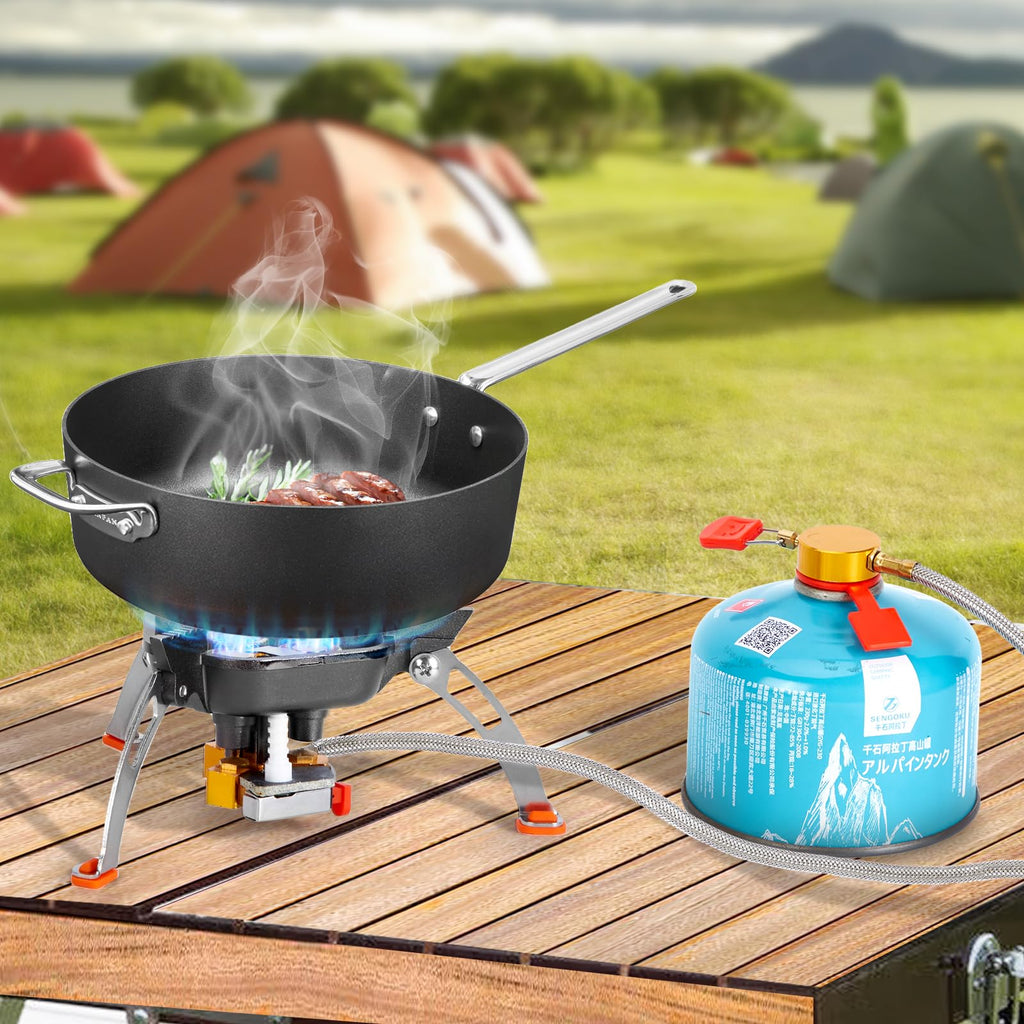 Wadeo 7200W Windproof Camping Stove, Camping Gas Stove With Piezo Ignition, Two Fuel Canister Adapter, Carry Case, Portable Stov