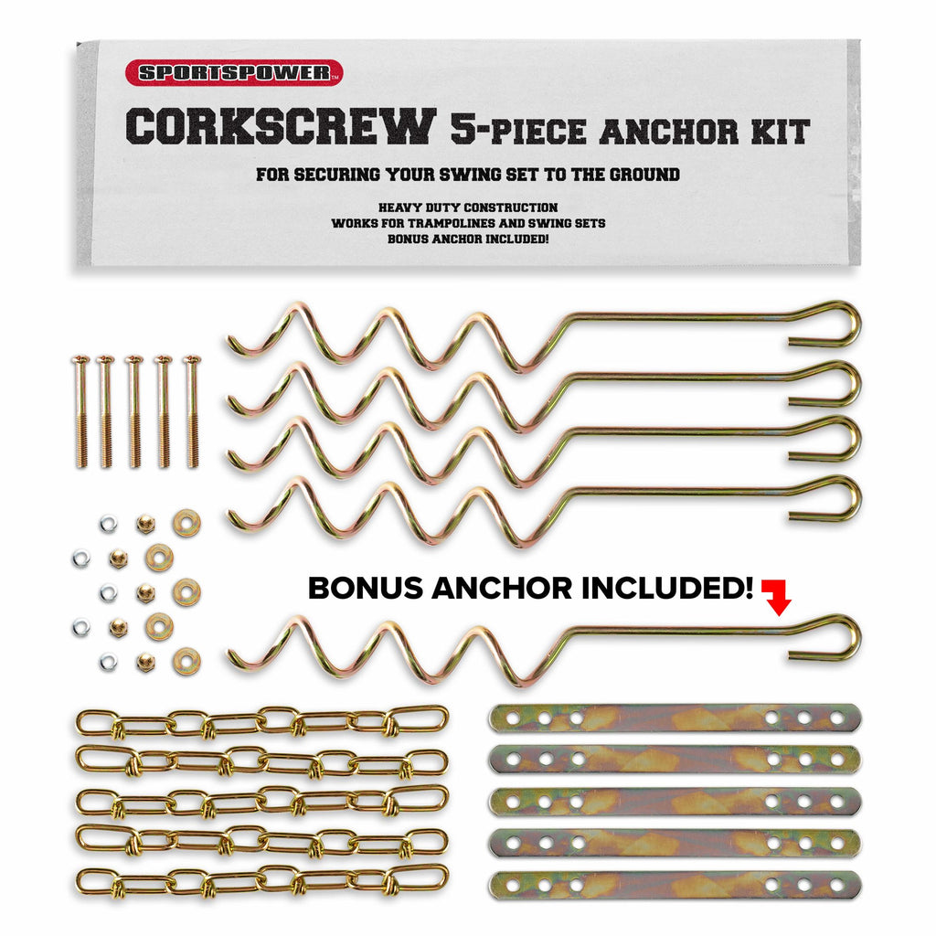 Sportspower Msc-5672 Deluxe Corkscrew 5-Piece Metal Ground Anchor Hardware Kit For Swing Sets And Trampoline - Gold