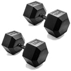 CAP Barbell 120 LB Rubber Coated Hex Dumbbell Hand Weight - Pair | Black Handle