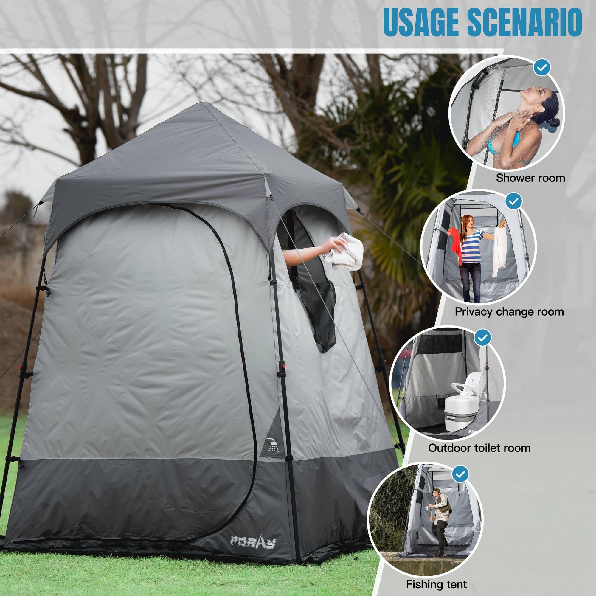 Portable Camping Shower Tent Deluxe Changing Room With Shower Bag Easy Set Up Privacy Shelter,Large Toilet Tent With Floor Drain