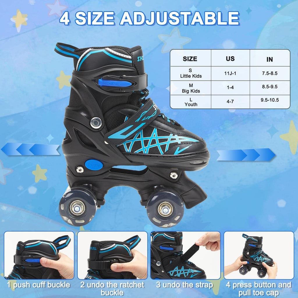 Shdsl Boys Roller Skates For Kids 4 Size Adjustable Roller Skates, All 8 Light Up Wheels For Boy'S Girls Roller Skates Shine, Fu