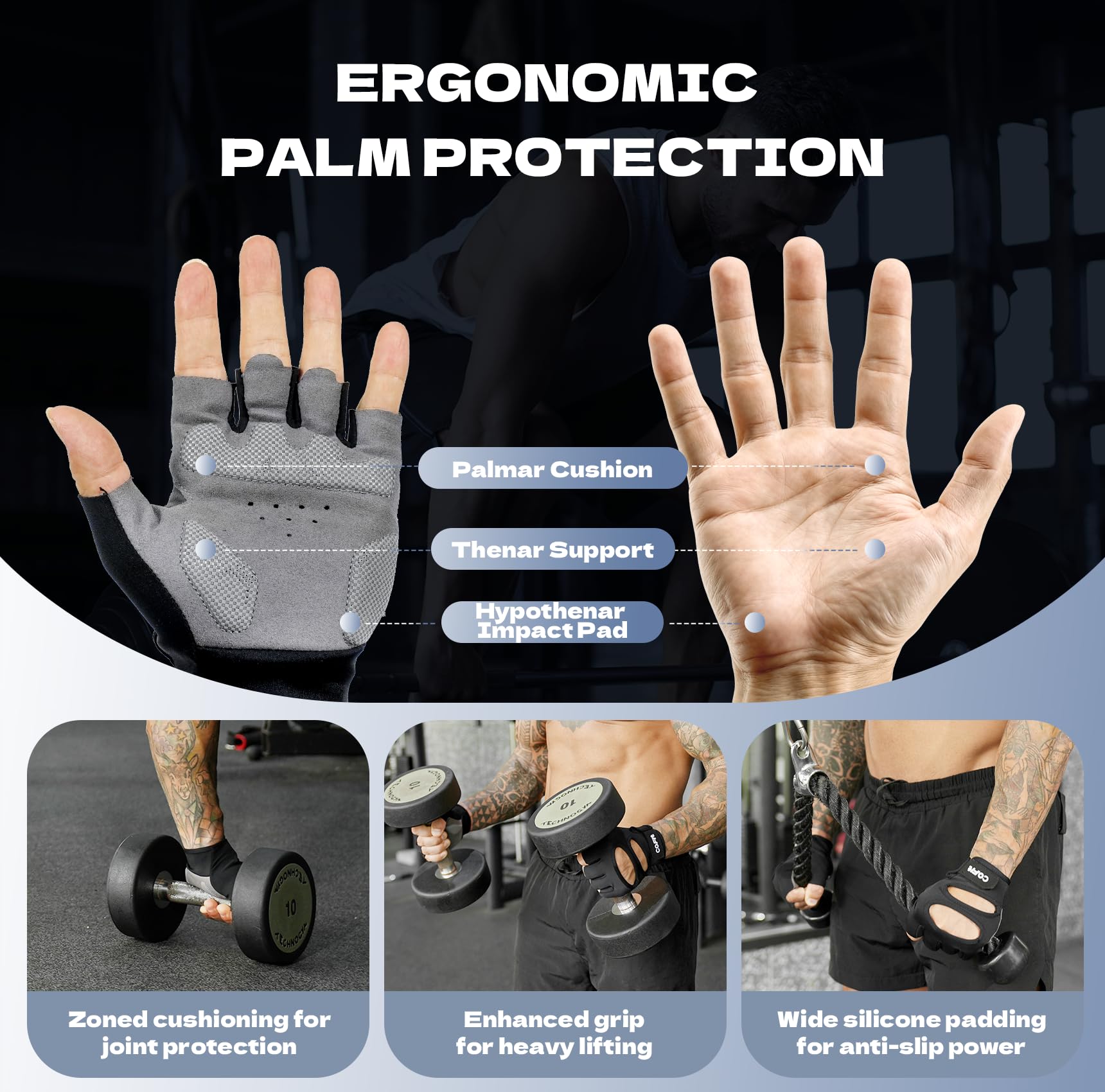 COFIT Gym Gloves for Men and Women, Breathable Anti-Slip Weight Lifting Gloves with Wrist Support and Palm Protection for Fitnes