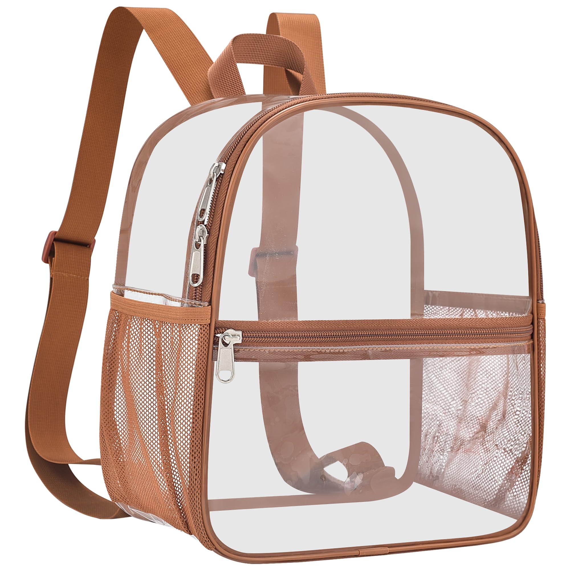 Slumou Clear Backpack for Stadium Events 12x12x6 Sports Backpack Mini Small for Fan, Concert, Beach, Work, Travel & Sporting(Cof