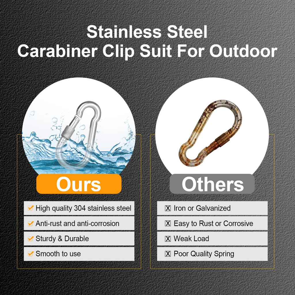 Kinlink 15 Pack Screw Locking Carabiner, 1.97 Inch Heavy Duty Carabiner Clips, 304 Stainless Steel Small Caribeener Clips, Carib