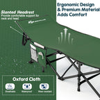 Goplus Folding Camping Cot, 27.5'' Sleeping Cot For Adults With Carry Bag, 600Lbs Weight Capacity, Slanted Head, Side Pocket, He