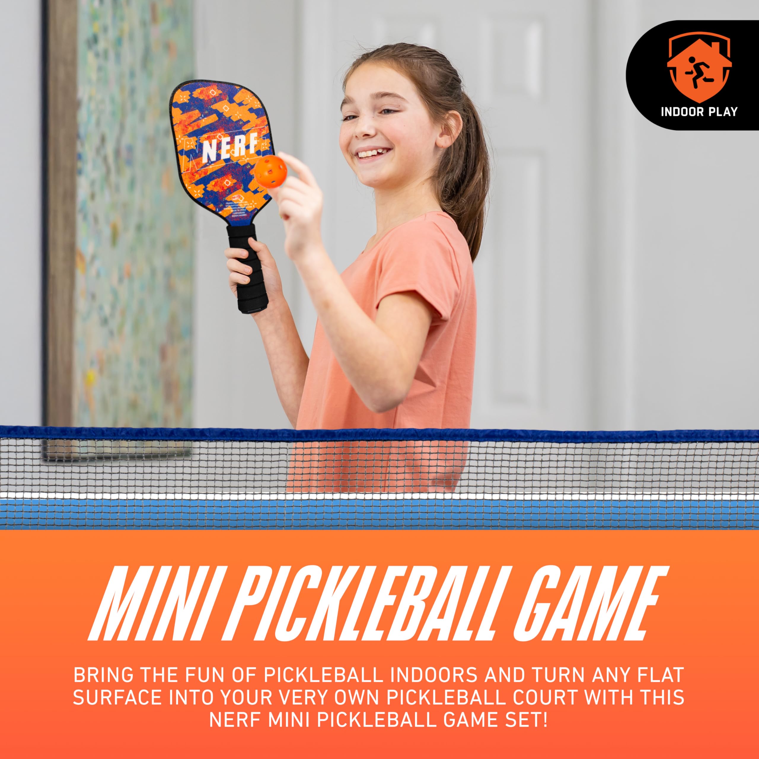 Nerf Tabletop Pickleball Set - Mini Tabletop Pickleball Game - Retractable Net Up To 5 Feet - Fits Most Tables