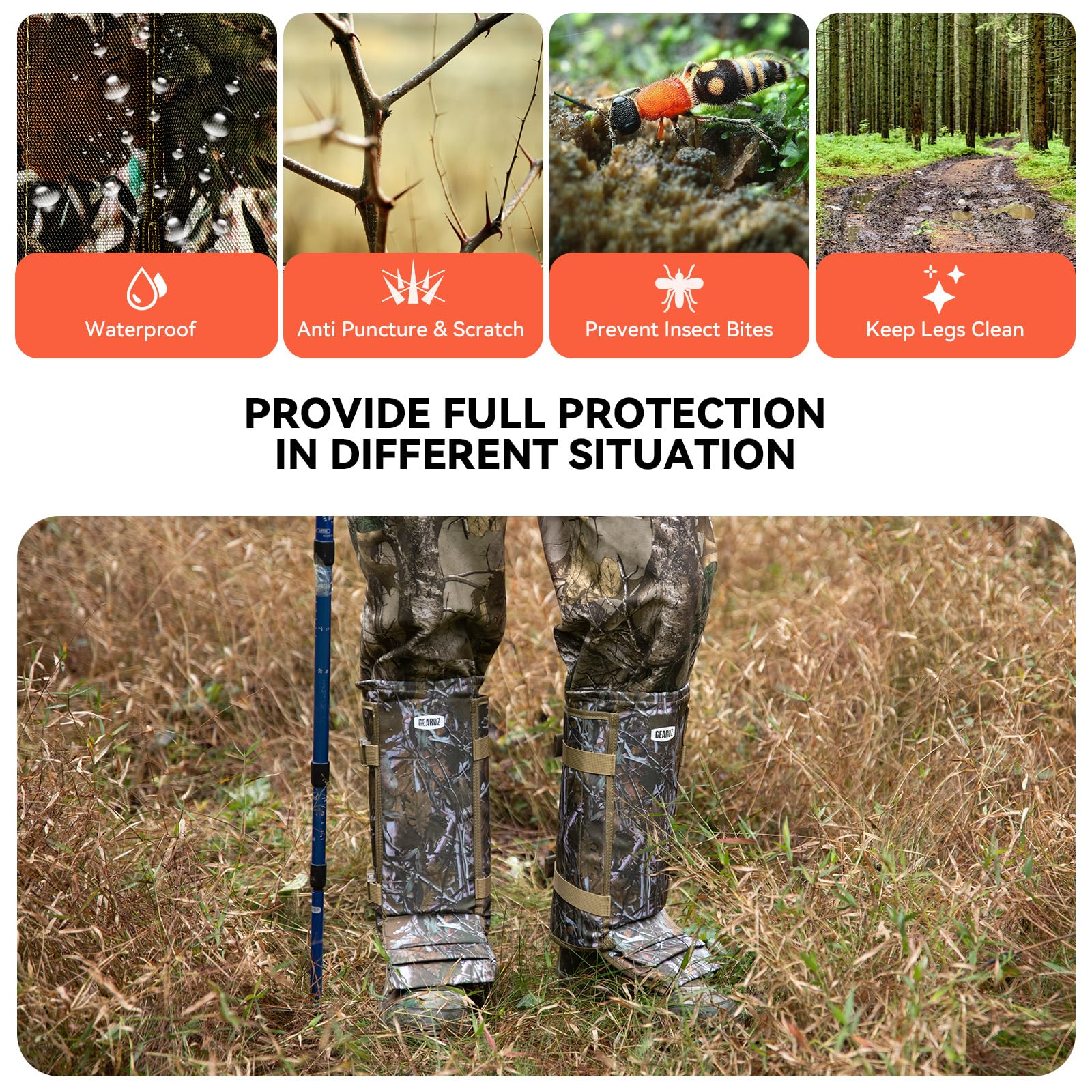 Gearoz Snake Gaiters Snake Chaps, Waterproof Lower Legs Snake Guards, Snake Bite Protective Gaiters, Anti-Snake Gaiters For Men/