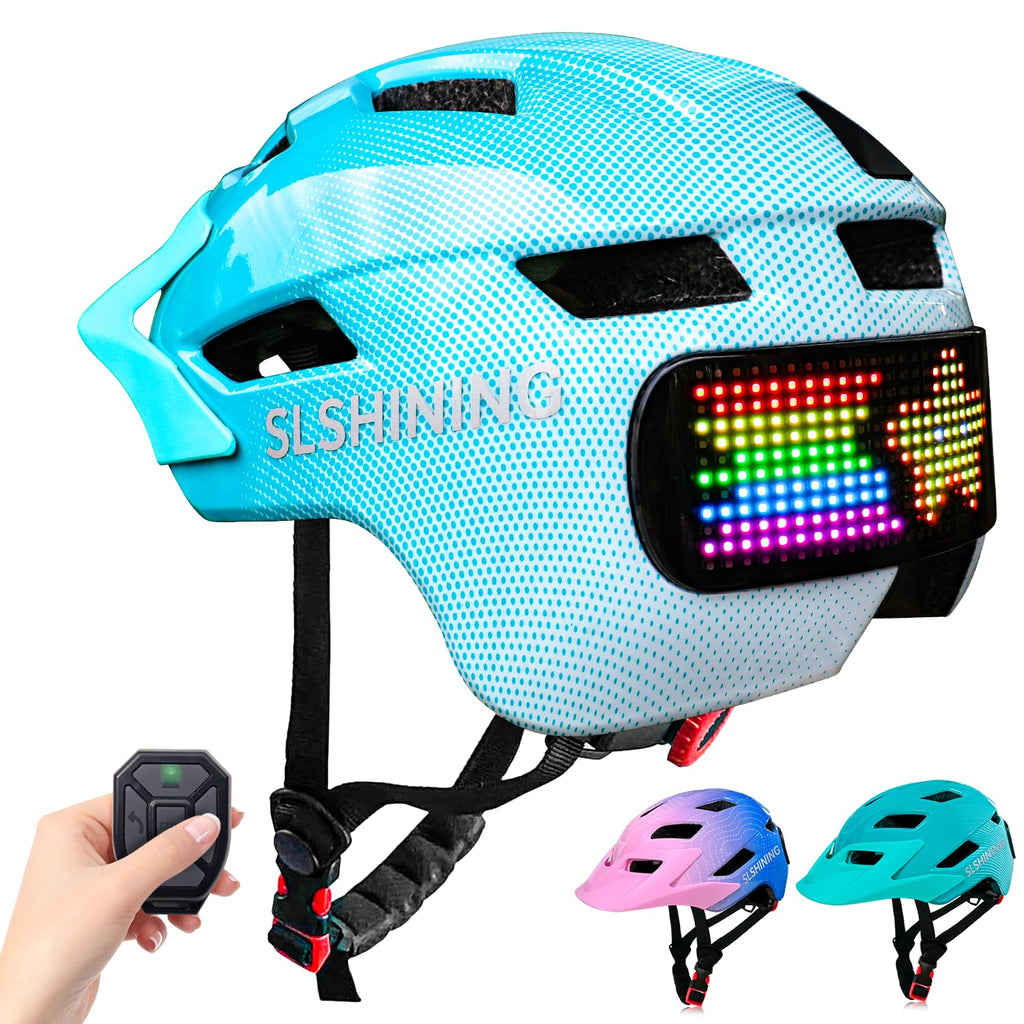 Kids Bike Helmet With Led Display, Size Adjustable Smart Bicycle Helmet With Remote Control, 63 Patterns, 11 Air Vents, For Skat