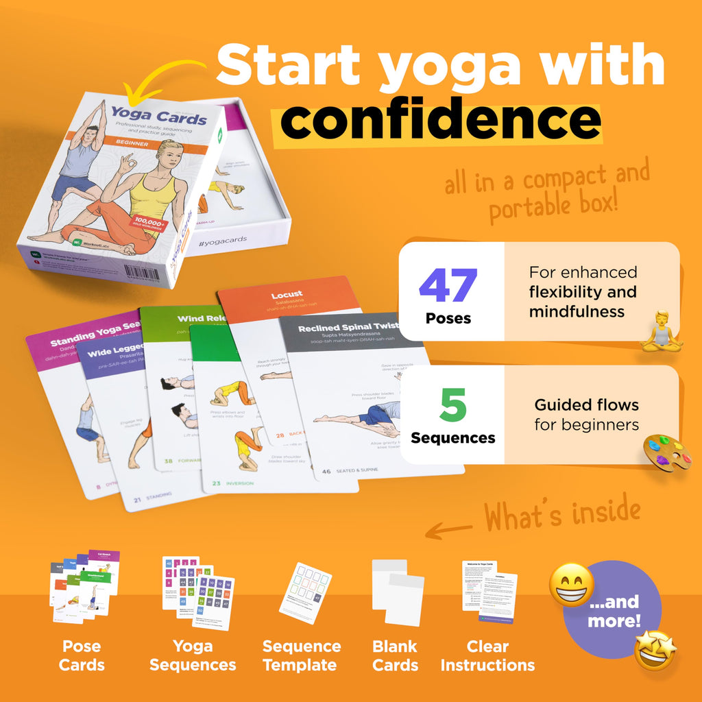 Workoutlabs Yoga Cards - Beginner: Visual Study, Class Sequencing & Practice Guide With Essential Poses, Breathing Exercises & M