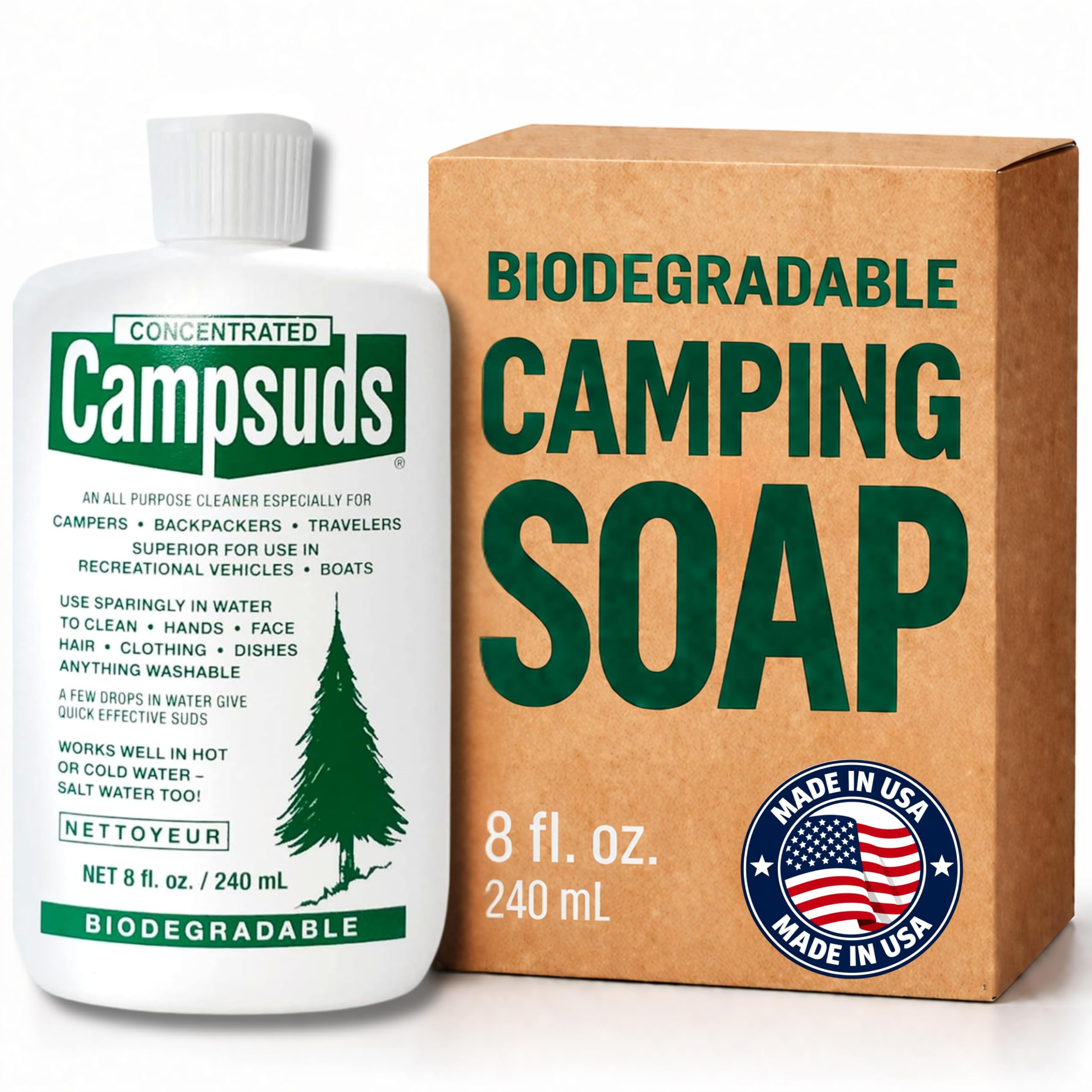 CONCENTRATED CAMPSUDS Sierra Dawn Biodegradable Camping Soap - All-Purpose Camp Dish Soap, Shampoo, Body Wash, 8 Ounce, 2 Pack