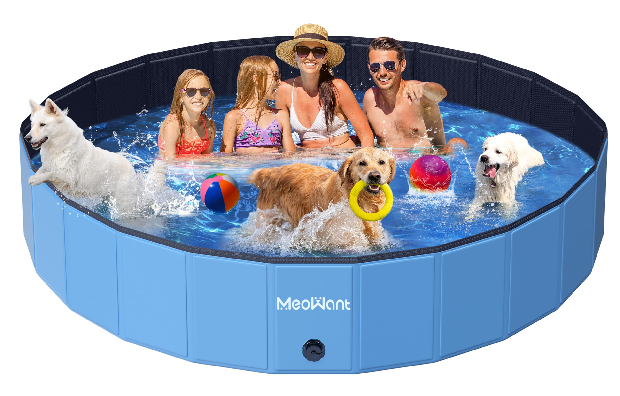 Meowant Extra Large Dog Pool Foldable 97'', Hard Plastic Dog Swimming Pool Kiddie Pool, Collapsible Dog Pet Bath Pool, Portable 