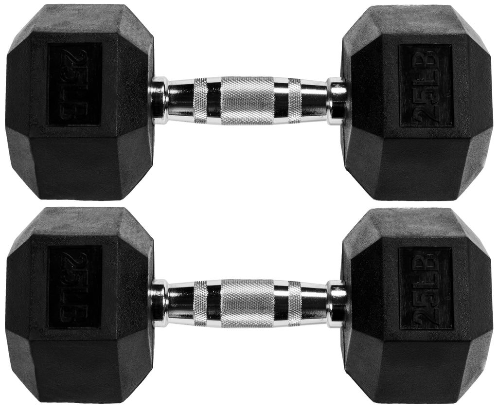Fitvids Rubber Encased Hex Dumbbell, 25Lb Pair