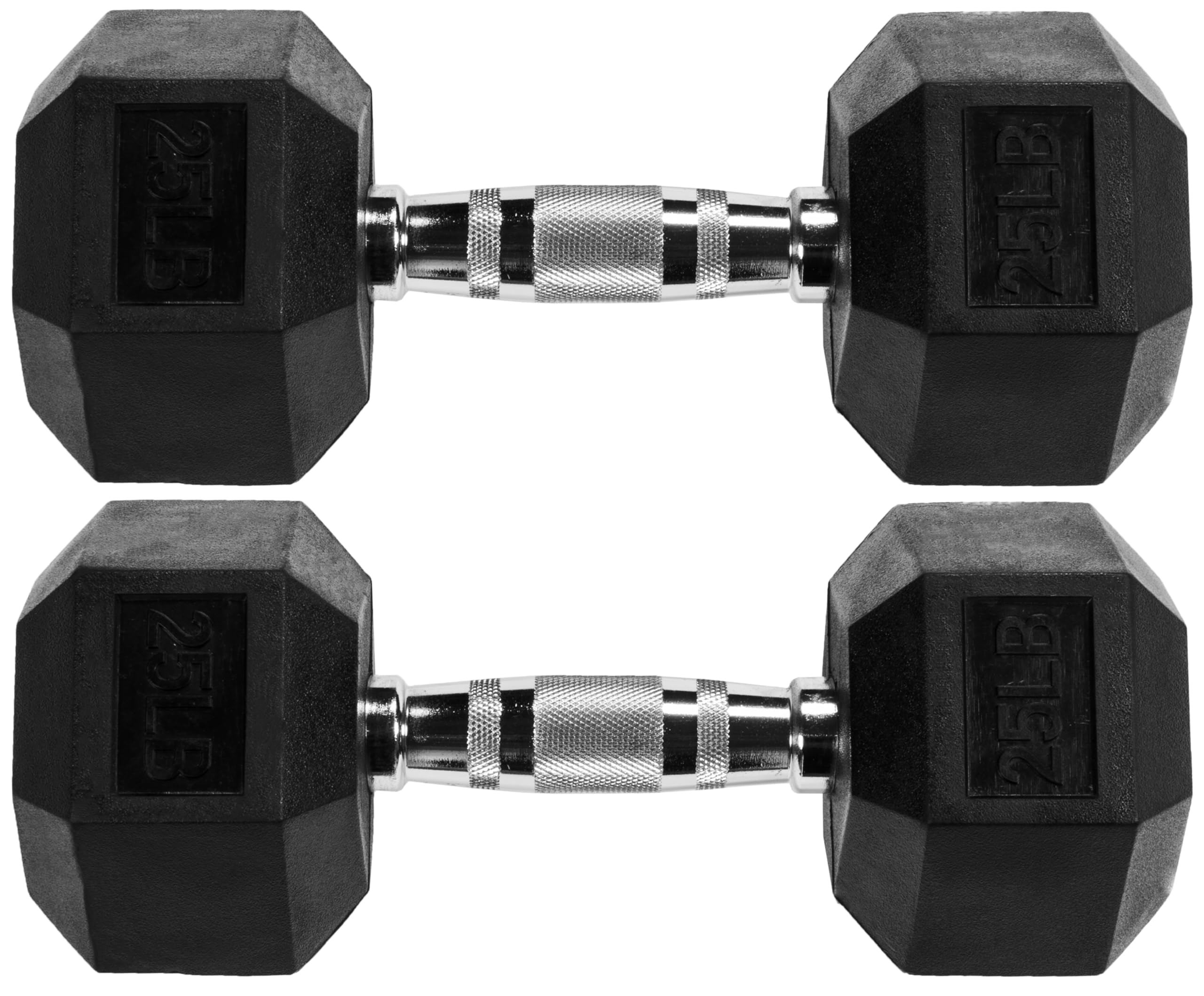 Fitvids Rubber Encased Hex Dumbbell, 25Lb Pair