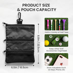 Finger Ten Golf Pouch Bag For Valuables Tee Color With 4 Golf Pencil Pack, Zippered Pocket Gear Clip Hook To Bag (Black Pouch Ba