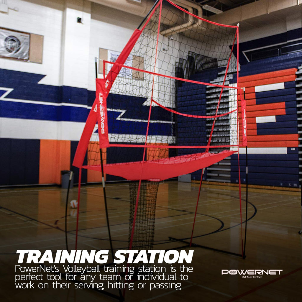 Powernet Volleyball Practice Net Station, 8 Ft Wide By 11 Ft High, Ball Return, Great For Hitting And Serving Drills, Perfect Fo