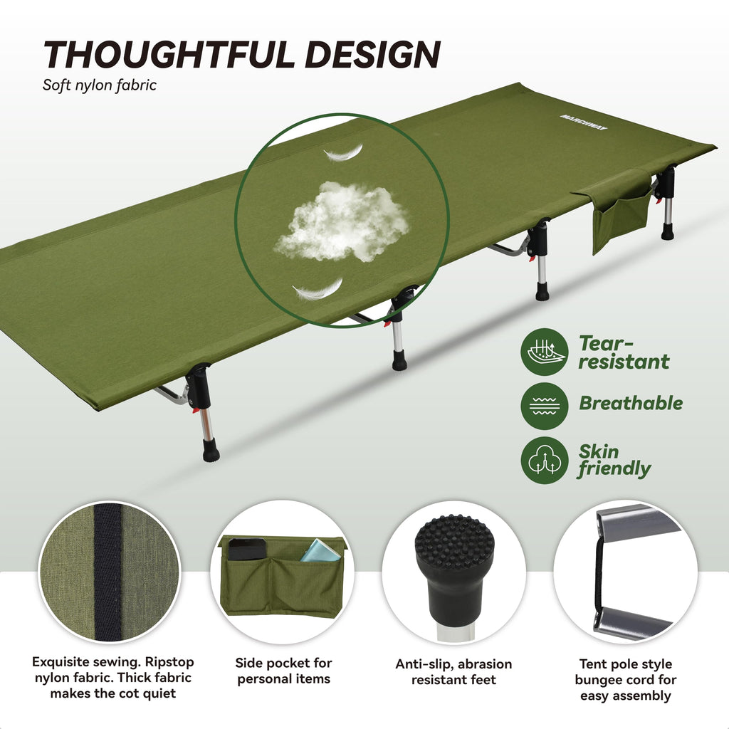 Marchway Lightweight Folding Tent Camping Cot Bed With Lever Lock, Easy Setup Portable Compact For Outdoor Travel, Hunting, Hiki