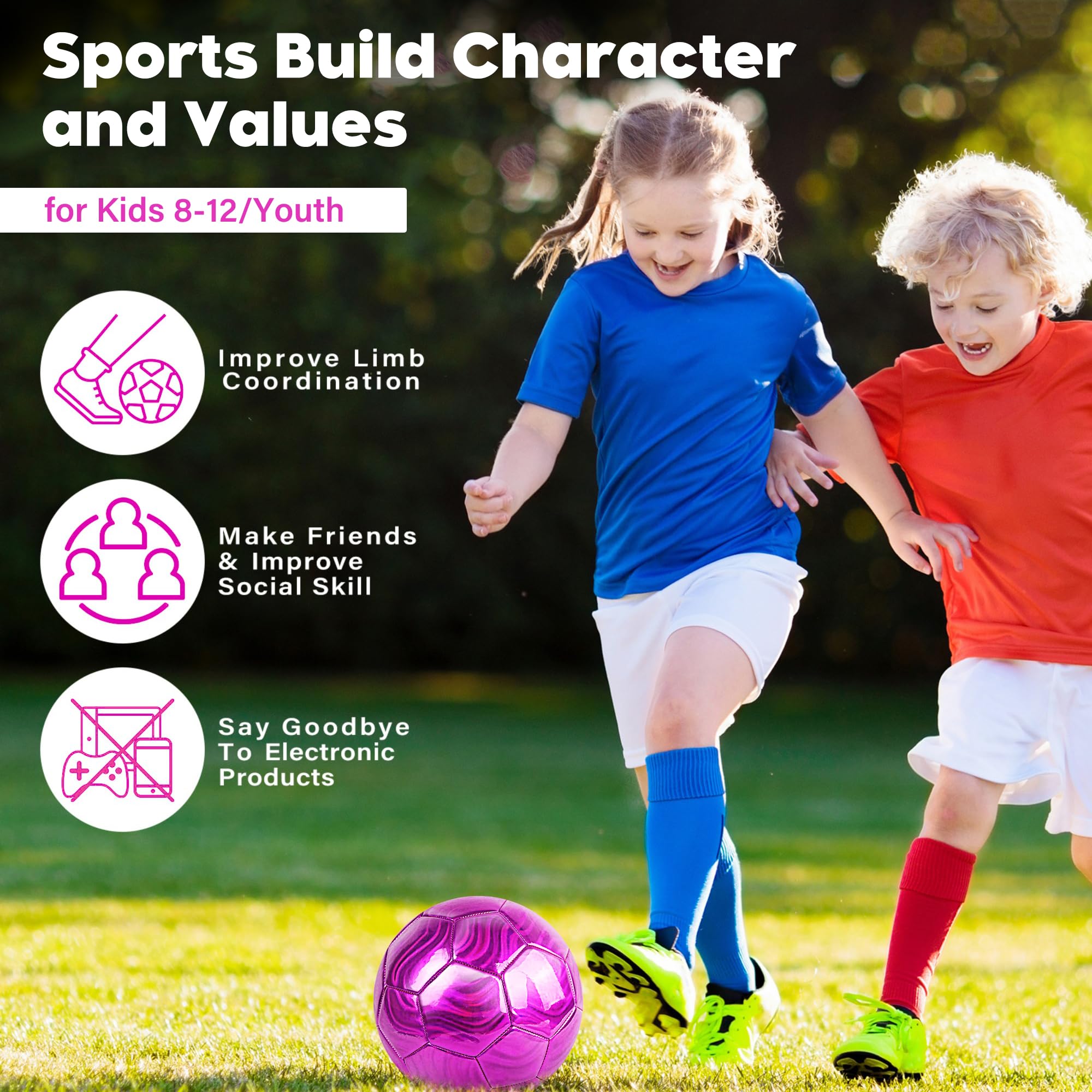 Size 4 Soccer Ball Glitter - Kids Aged 4-6 6-8 8-12 Outdoors Sports Training Ball Recreation Playing Ball Teens Girls Children Y