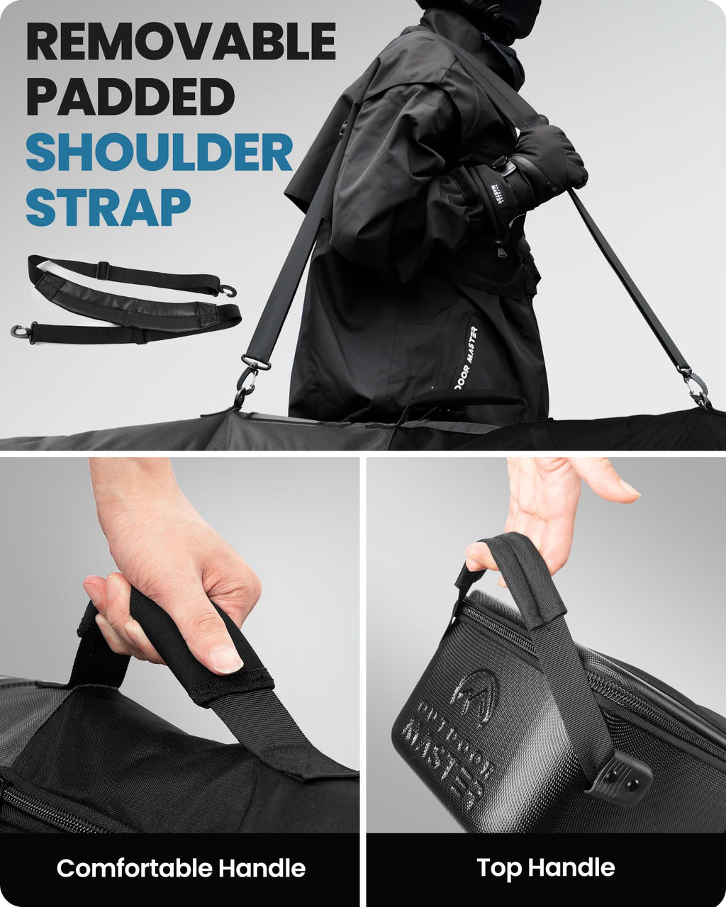 OutdoorMaster Ski Bag with Hard Shell On Both Ends, Ski Bags for Air Travel, Ski Case with Pockets and Removable Shoulder Straps