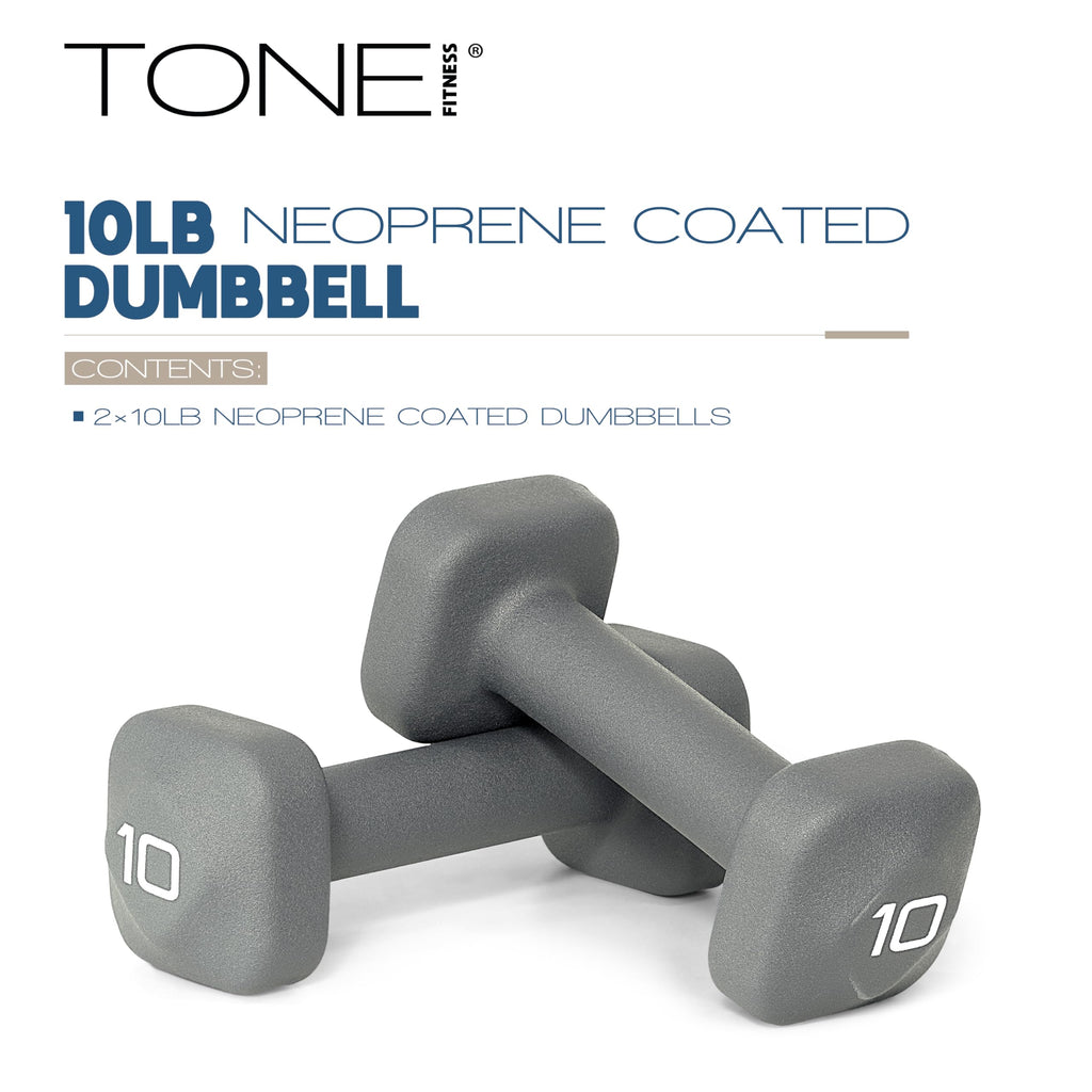 Tone Fitness 10 lb Neoprene Dumbbell Pair for Home Workouts - Non-Slip Design - Gray