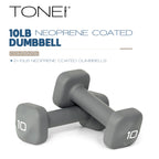 Tone Fitness 10 lb Neoprene Dumbbell Pair for Home Workouts - Non-Slip Design - Gray