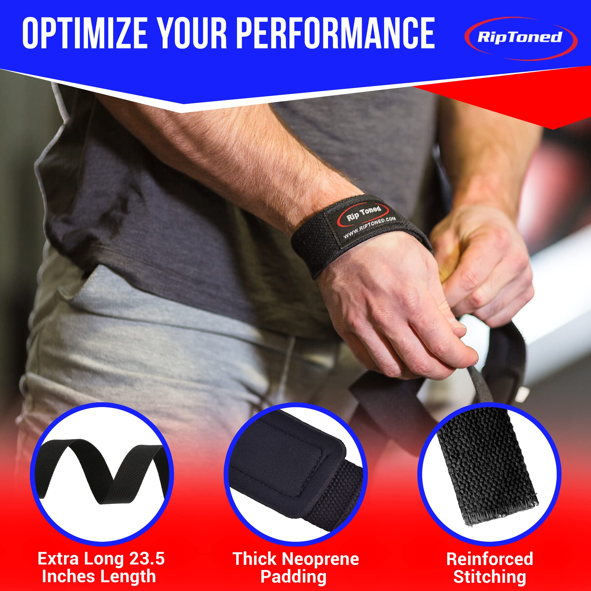 Rip Toned Lifting Straps For Weightlifting - Long 23 Inch Deadlifting Straps Lifting Wrist Straps For Men & Women With Protectio