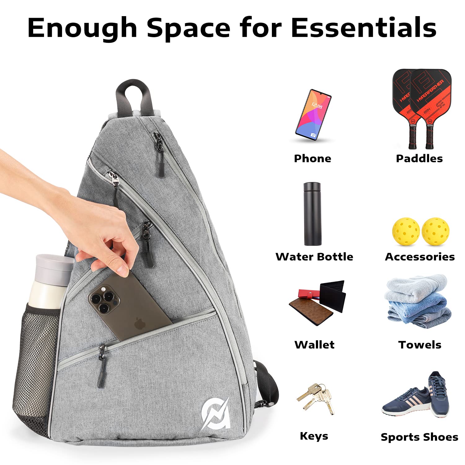 A11N Pickleball Bag, Reversible Crossbody Sling Bag/Backpack For Women Men, Charcoal