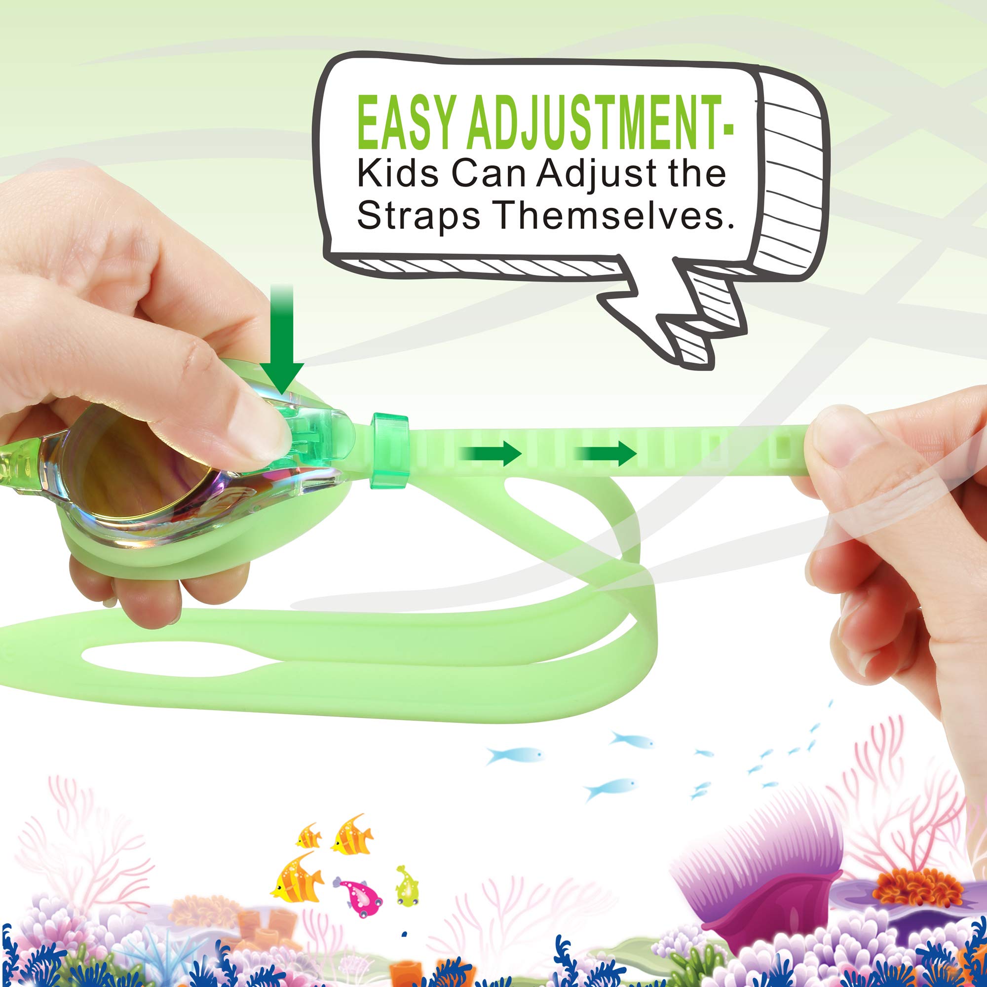 Aegend 2 Pack Kids Goggles, Swimming Goggles for Kids Age 4-16 Boys and Girls Youth, Anti-Fog Pool Goggles, Blue Light & Green