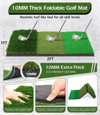 Golf Net, 10X7Ft Home Golf Hitting Aids Equipment With Foldable Tri-Turf Mat For Backyard Driving Chipping Swing With Training T