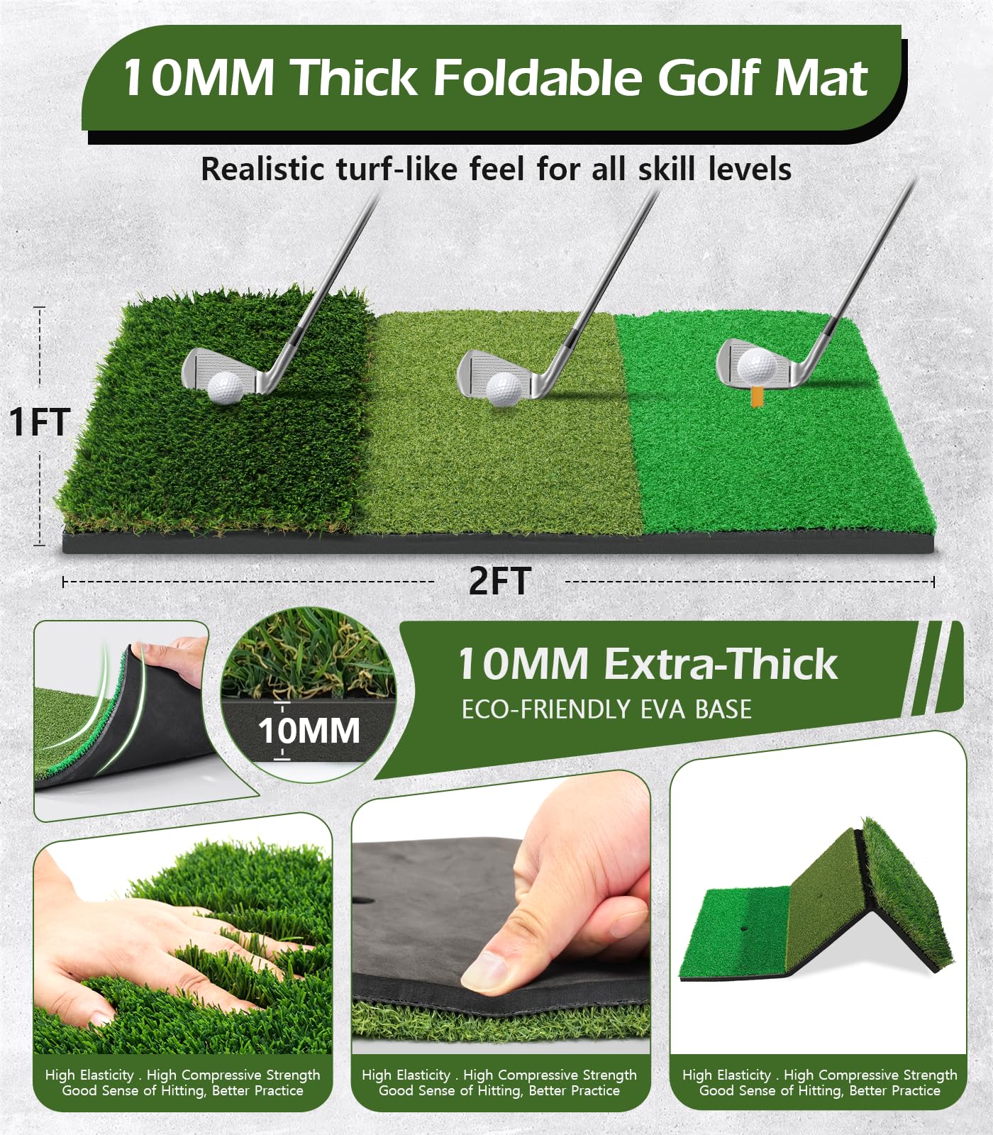 Golf Net, 10X7Ft Home Golf Hitting Aids Equipment With Foldable Tri-Turf Mat For Backyard Driving Chipping Swing With Training T