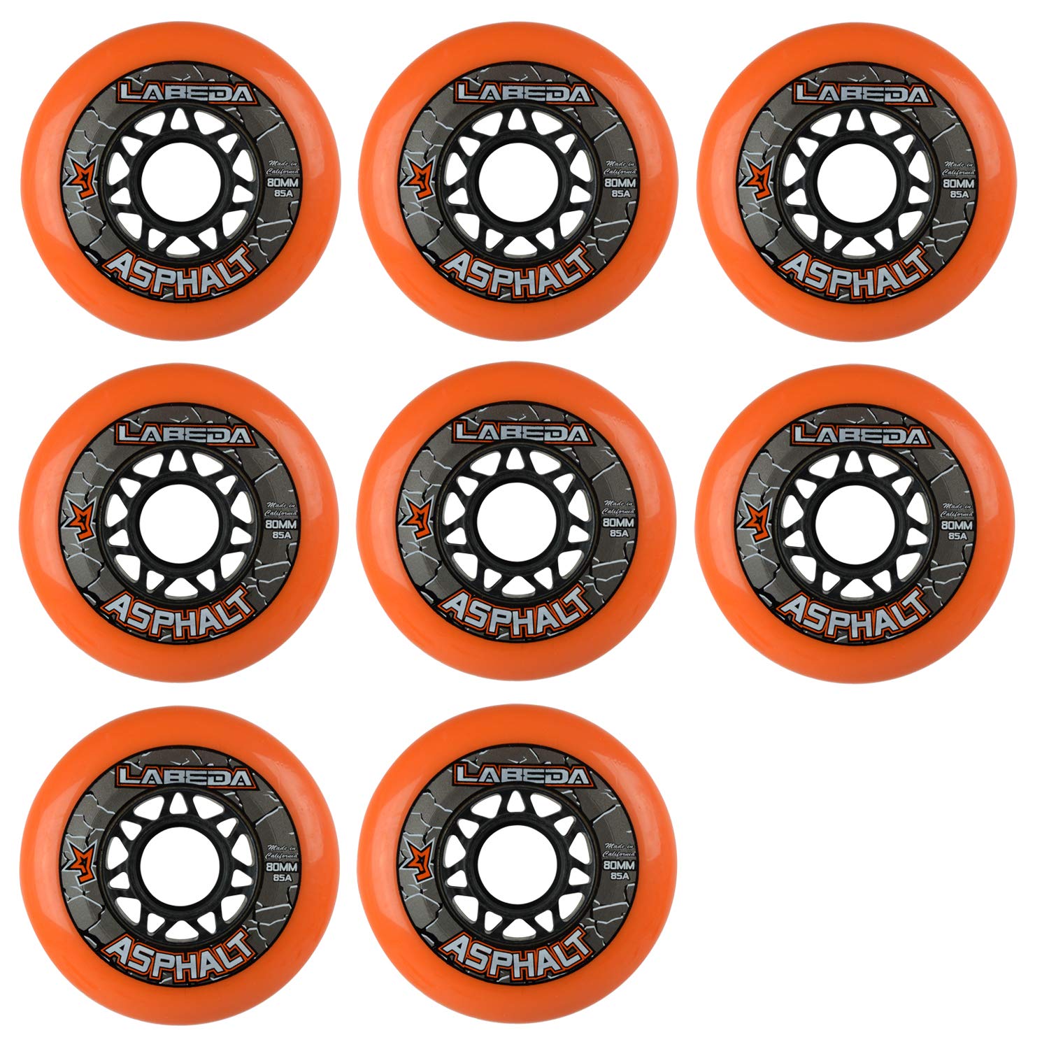 8 Labeda Gripper Asphalt Outdoor Roller Hockey Wheels - Orange 80Mm