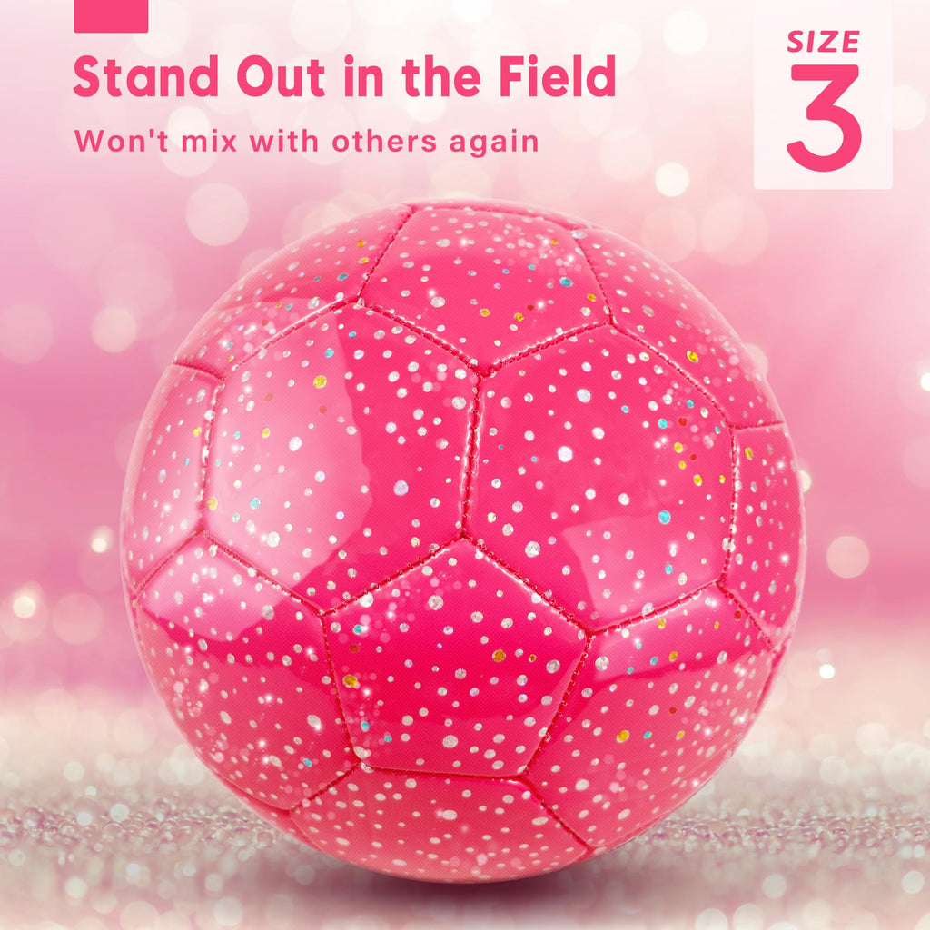Acevernine Soccer Balls Size 3, Sparkle Soccer Ball For Girls Kids 3-8 4-6 6-8 Glitter Outdoors Sports Recreation Playing Ball F