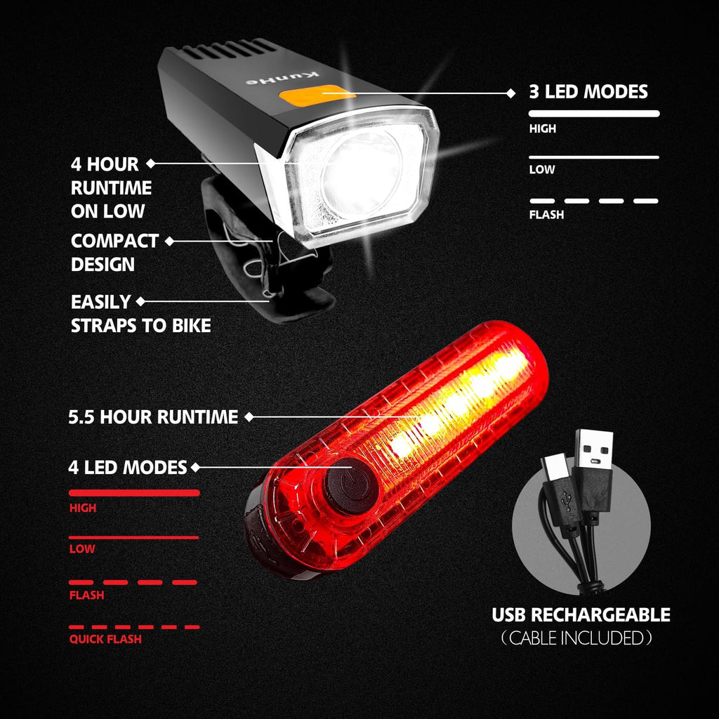 KUNHE 40 Pack USB-C Rechargeable Bike Lights for Night Riding Men Women & Kids 3 Lights Modes Used as a Safety Indicator Light f