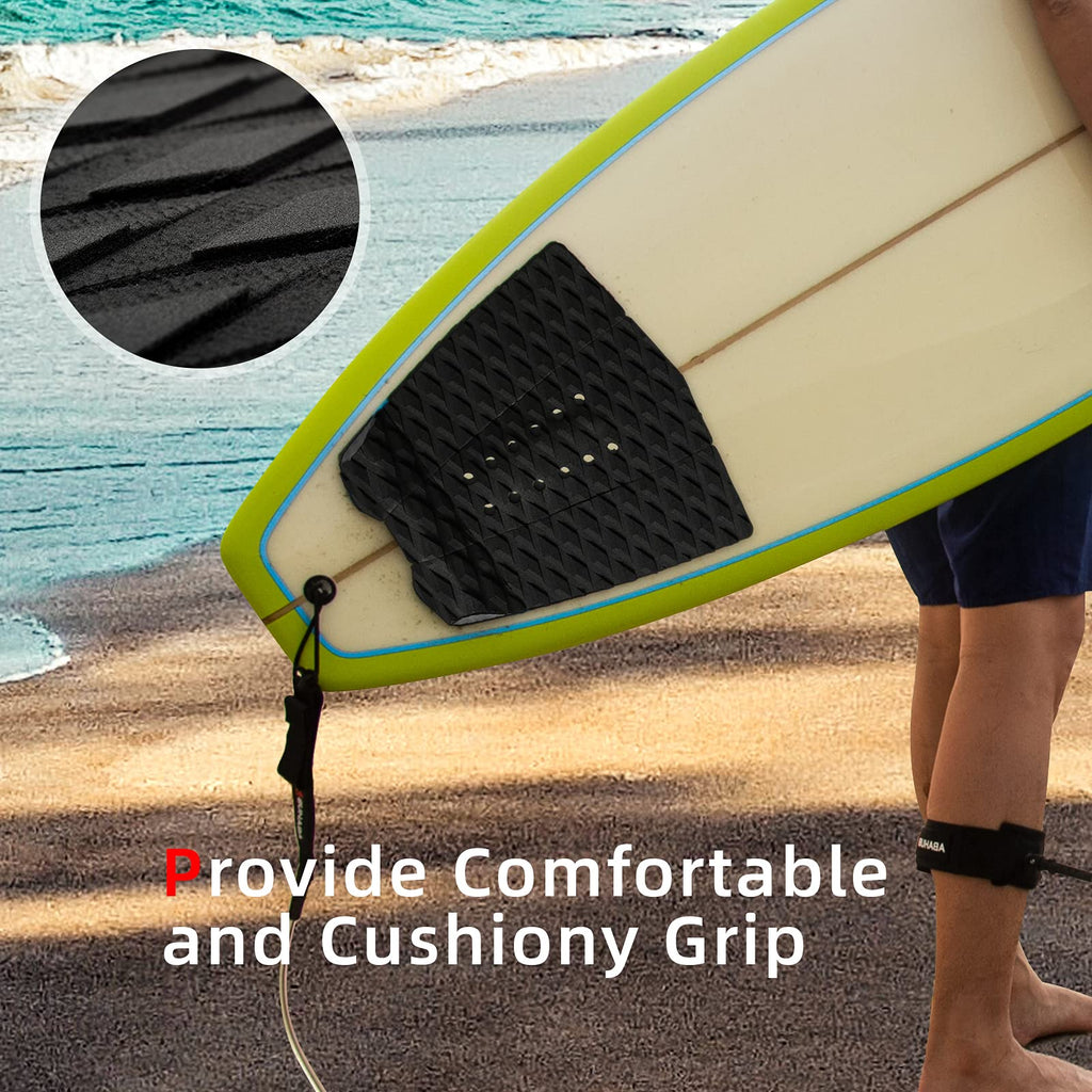 Abahub 3 Piece Eva Surfboard Deck Traction Pads With Kicker For Stomp Skimboards, Surf Boards, Funboard, Fish Board, Black