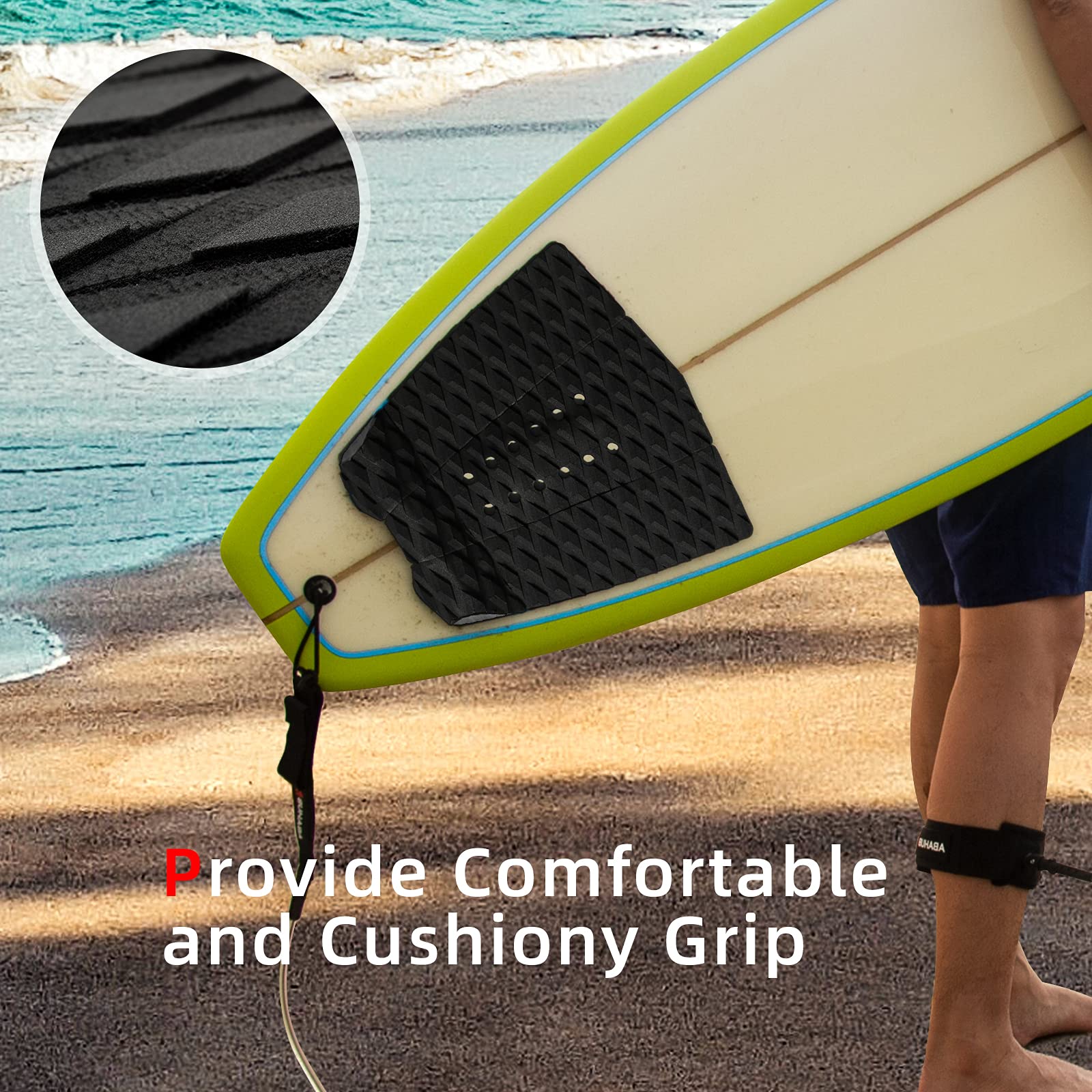 Abahub 3 Piece Eva Surfboard Deck Traction Pads With Kicker For Stomp Skimboards, Surf Boards, Funboard, Fish Board, Black