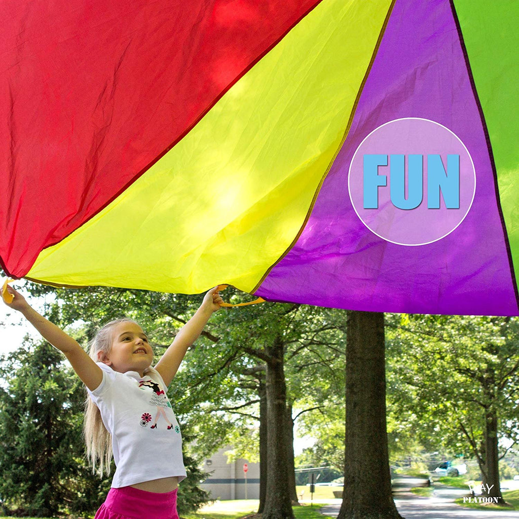 Play Platoon Rainbow Parachute Toy For Kids, Kid Parachute With Handle, 10 Ft Play Parachute Game For Kids With 10 Handles, Para