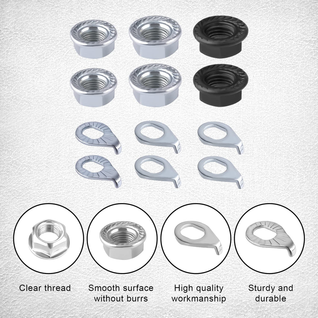 Savita 12Pcs Bike Wheel Axle Nut And Bicycle Hub Safety Washer Kit, Carbon Steel M8/M9.5/M10 Bicycle Hub Flanged Axle Nuts Bicyc