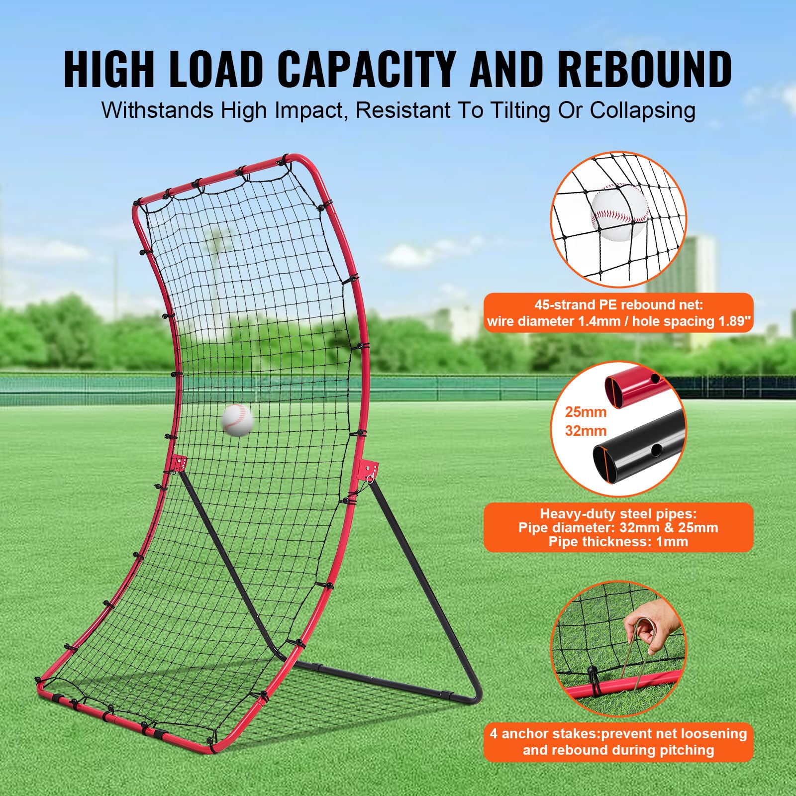 Vevor Baseball And Softball Rebounder Net 4X5.5 Ft Pitchback All Angle Fielding