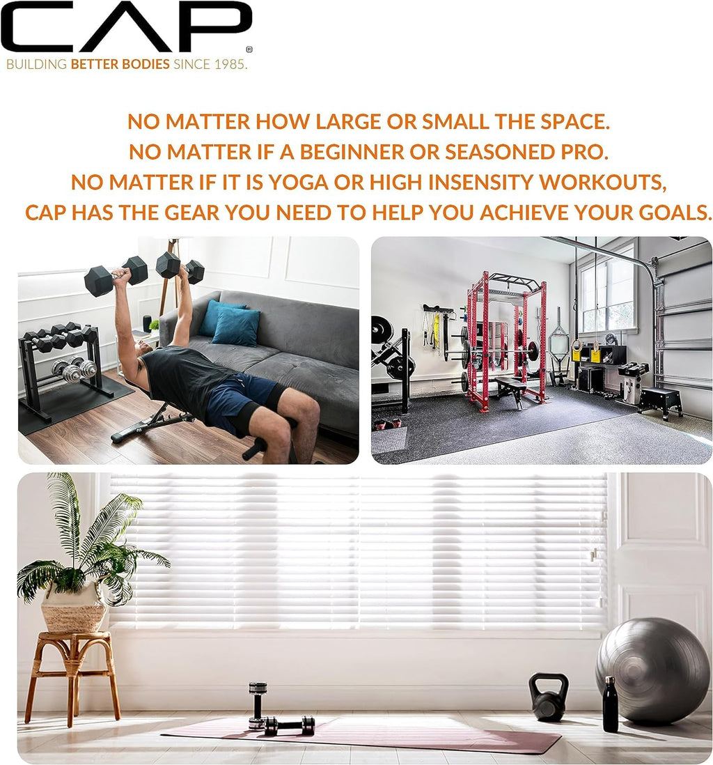 CAP Barbell 100 LB Rubber Coated Hex Dumbbell Hand Weight Set with Vertical Storage Rack | Black