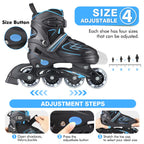 Kaqinu Adjustable Inline Skates, Outdoor Inline Skates With Full Illuminating Wheels For Women, Kids, Girls And Boys (Blue, L)