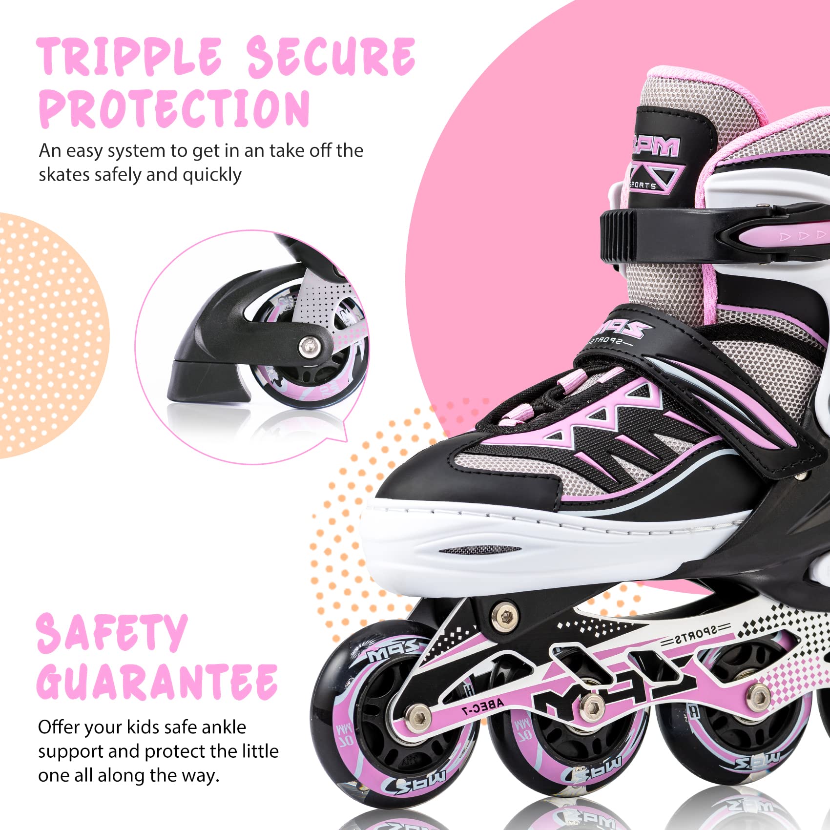 2Pm Sports Cytia Pink Girls Adjustable Illuminating Inline Skates With Light Up Wheels, Fun Flashing Beginner Roller Skates For