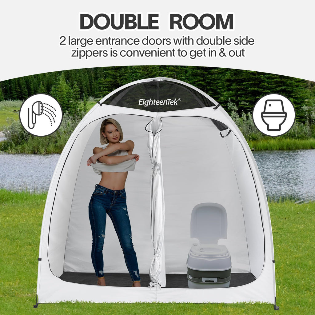 EighteenTek Shower Tent Changing Room 2 Rooms Outdoor Pop Up Camping Portable Privacy Dressing Shelter 83x43x80H