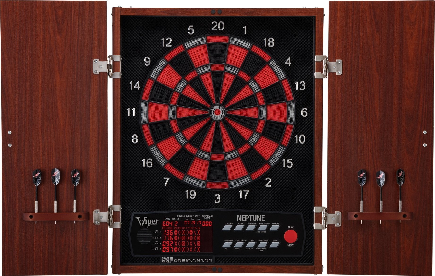 Viper By Gld Products Neptune Electronic Dartboard Cabinet Combo Pro Size Over 55 Games Large Auto-Scoring Lcd Cricket Display E